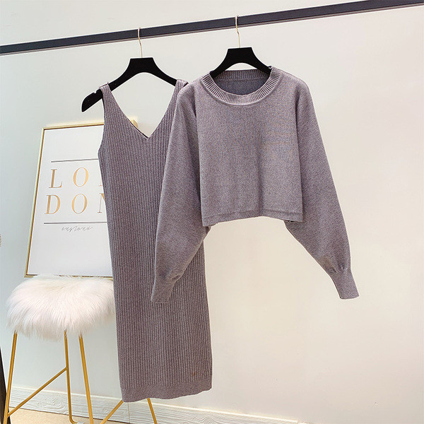 Set de rochie și pulover de damă modern în patru culori