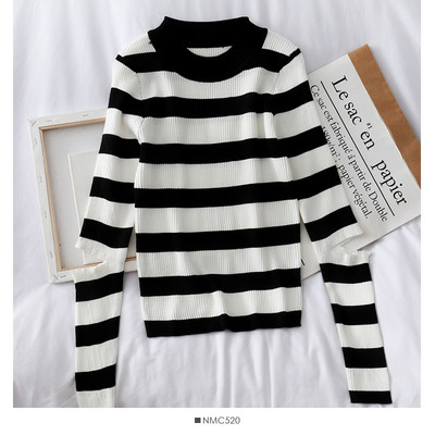 Női alkalmi pulóver ovális nyakkivágással és hosszú ujjú fehér és sárga színben