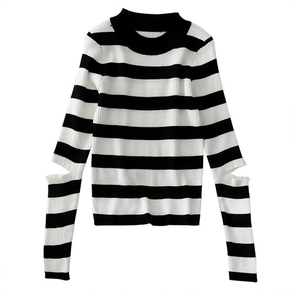 Női alkalmi pulóver ovális nyakkivágással és hosszú ujjú fehér és sárga színben