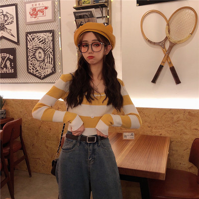 Bluză casual în dungi cu nasturi în patru culori