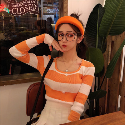 Bluză casual în dungi cu nasturi în patru culori