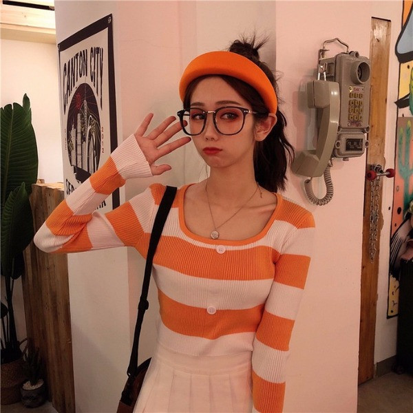 Bluză casual în dungi cu nasturi în patru culori