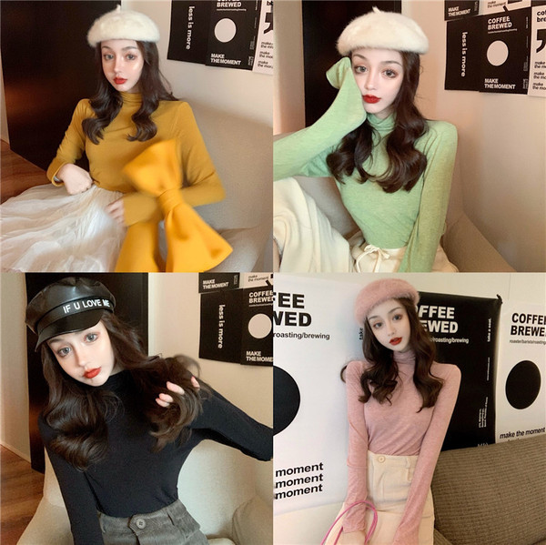 Női karcsú pulóver pólógallérral több színben