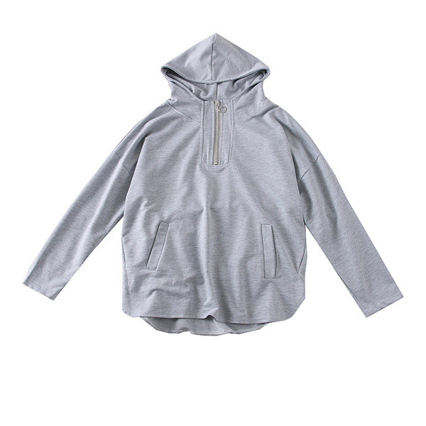 Modern női blúz kapucnival és cipzárral szürke, fekete, bézs és rózsaszín színben