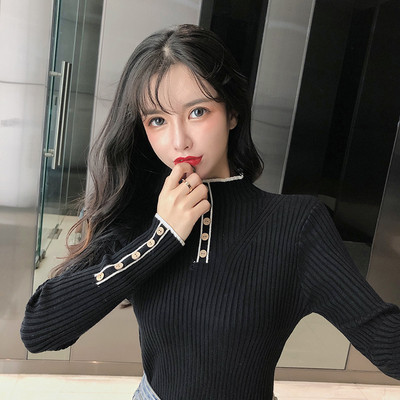 Bluză casual de damă cu guler înalt și nasturi în patru culori