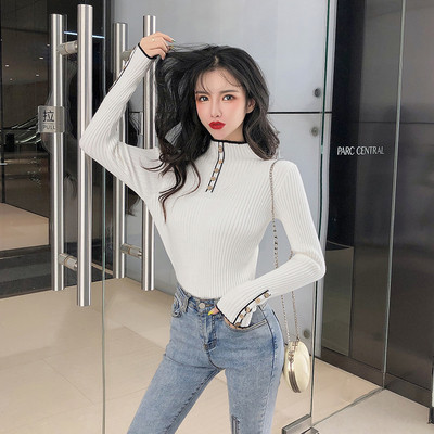 Bluză casual de damă cu guler înalt și nasturi în patru culori