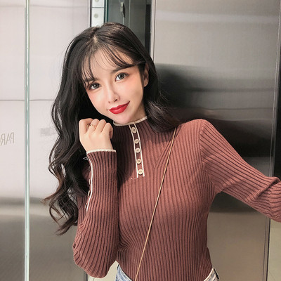 Bluză casual de damă cu guler înalt și nasturi în patru culori