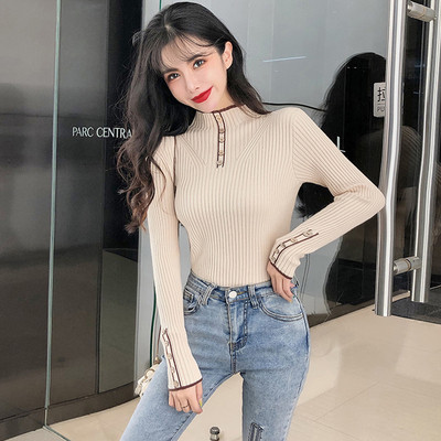 Bluză casual de damă cu guler înalt și nasturi în patru culori