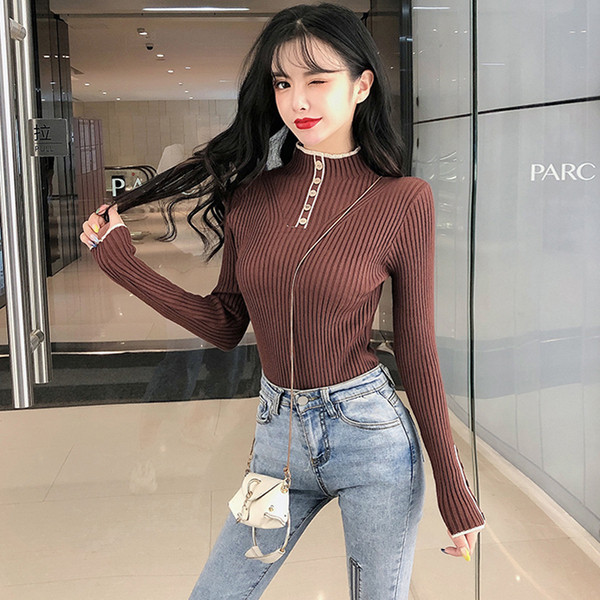 Bluză casual de damă cu guler înalt și nasturi în patru culori