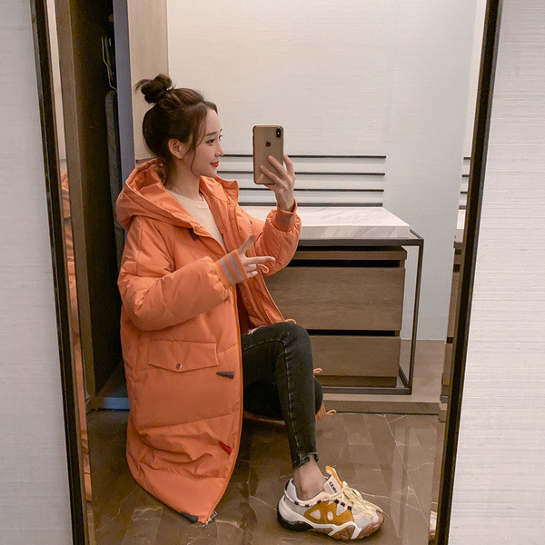 Modern női téli hosszú kabát - széles modell kapucnival öt színben