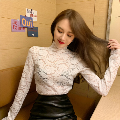 Bluza de dama moderna din dantela cu guler inalt in mai multe culori