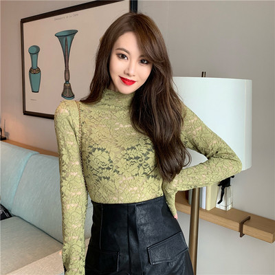 Bluza de dama moderna din dantela cu guler inalt in mai multe culori