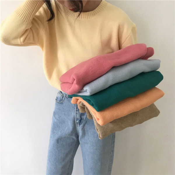 Pulover casual dama cu decolteu rotund in mai multe culori