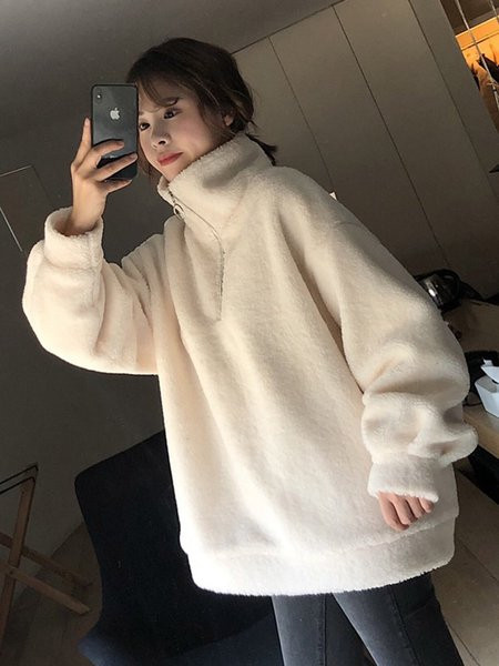 Γυναικείο φούτερ με φερμουάρ σε λευκό και μαύρο χρώμα