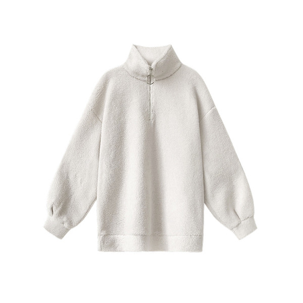 Γυναικείο φούτερ με φερμουάρ σε λευκό και μαύρο χρώμα