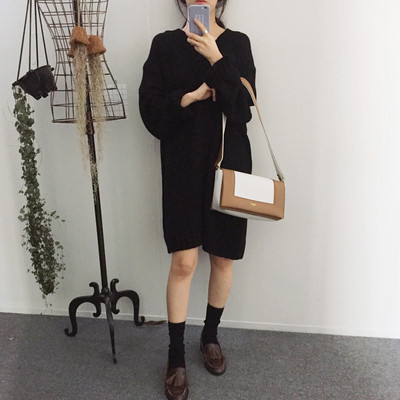 Rochie de iarna de dama cu decolteu spitz in negru, bej si gri