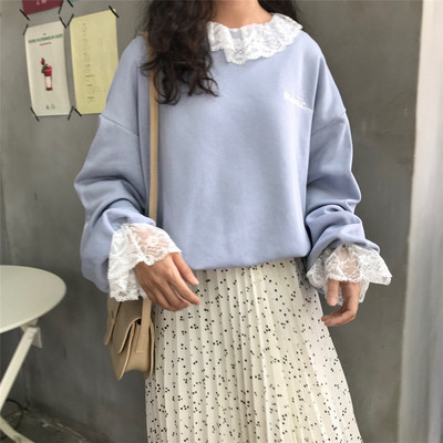 Γυναικεία μπλούζα με μανίκια δαντέλα και κολάρο σε διάφορα χρώματα