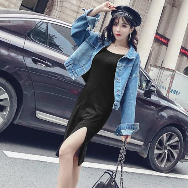 Geaca de dama moderna din denim lat cu sireturi in albastru