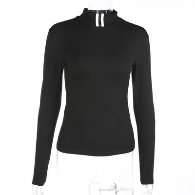 Μοντέρνα γυναικεία μπλούζα με κολάρο και μακρύ μανίκι σε μαύρο χρώμα