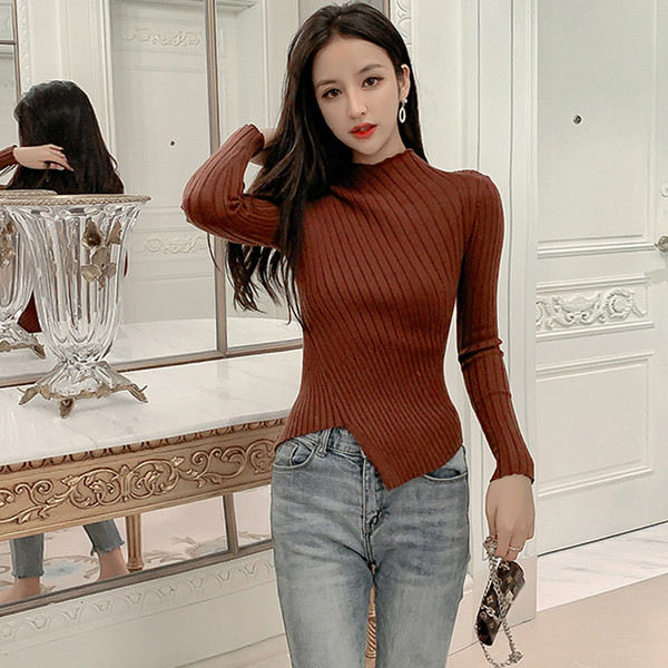 Bluză de damă modernă asimetrică cu mâneci lungi și guler înalt