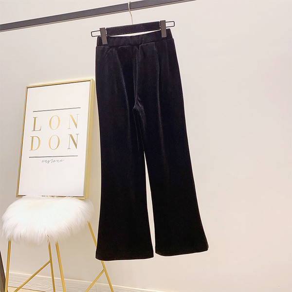 Női bársony nadrág magas derékkal, fekete színben