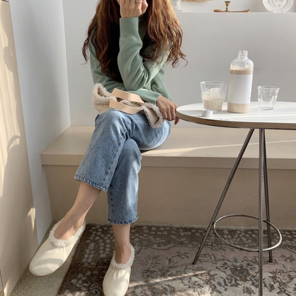 Modern női téli pulóver pólógallérral, sárga és zöld színben