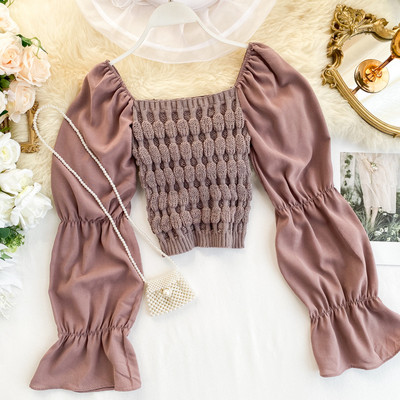 Μοντέρνα γυναικεία μπλούζα με τετράγωνη λαιμόκοψη σε διάφορα χρώματα