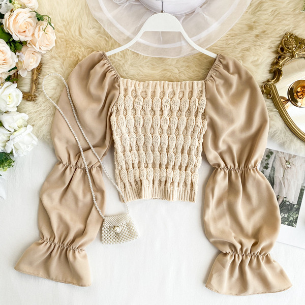 Μοντέρνα γυναικεία μπλούζα με τετράγωνη λαιμόκοψη σε διάφορα χρώματα