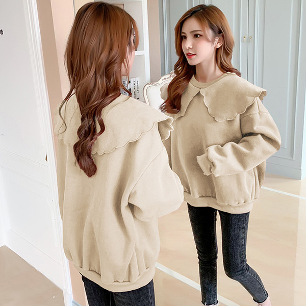 Rózsaszín és bézs színű galléros, alkalmi női pulóver