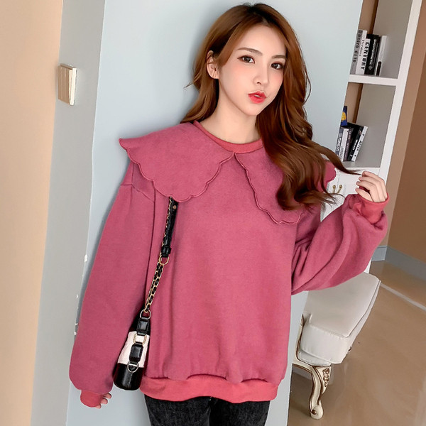 Rózsaszín és bézs színű galléros, alkalmi női pulóver