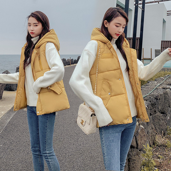 Alkalmi női mellény kapucnival és zsebekkel, négy színben