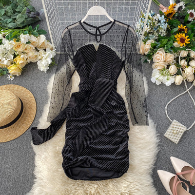 Rochie de damă elegantă din catifea în negru și albastru