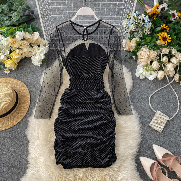 Rochie de damă elegantă din catifea în negru și albastru
