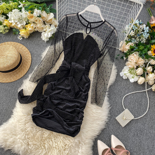 Rochie de damă elegantă din catifea în negru și albastru