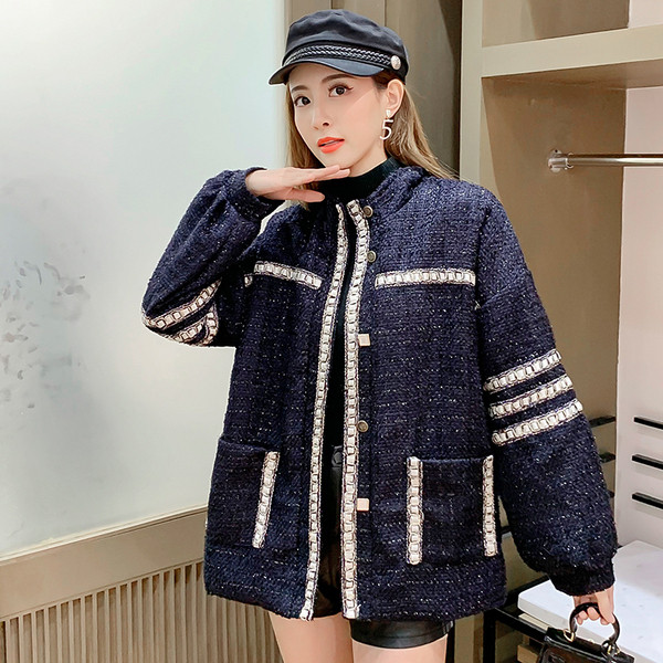 Palton casual de dama cu buzunare in albastru