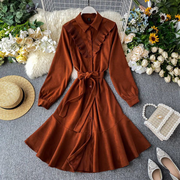 Rochie de dama cu guler si curea in mai multe culori