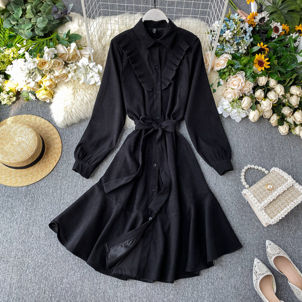 Rochie de dama cu guler si curea in mai multe culori