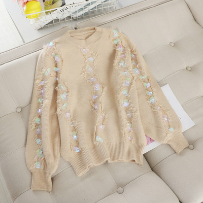 Modern női pulóver flitter elemekkel, több színben