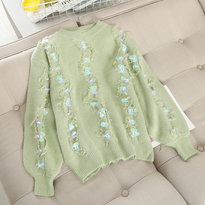 Modern női pulóver flitter elemekkel, több színben