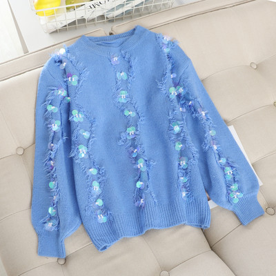 Modern női pulóver flitter elemekkel, több színben