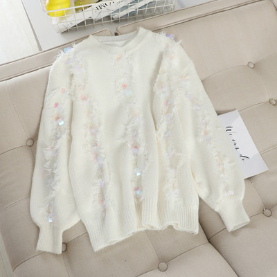 Modern női pulóver flitter elemekkel, több színben