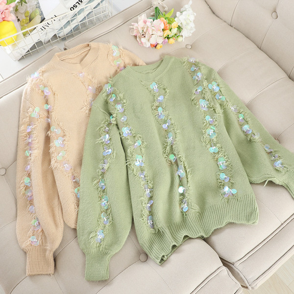 Modern női pulóver flitter elemekkel, több színben