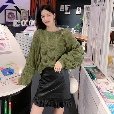 Modern női pulóver O-nyakkal és széles ujjakkal