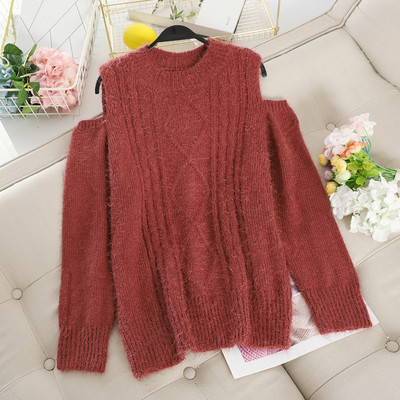 Μοντέρνο γυναικείο πουλόβερ με γυμνούς ώμους σε διάφορα χρώματα