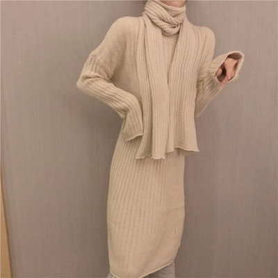 Rochie lunga tricotata in bej si maro