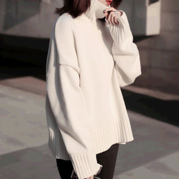 Női modern pulóver széles modell magas gallérral