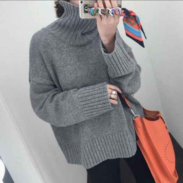Női modern pulóver széles modell magas gallérral