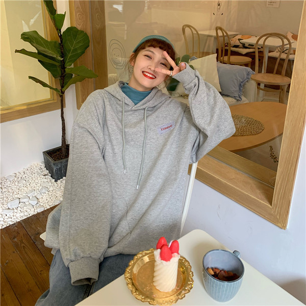 Hanorac pentru femei de zi cu zi, gri, cu glugă