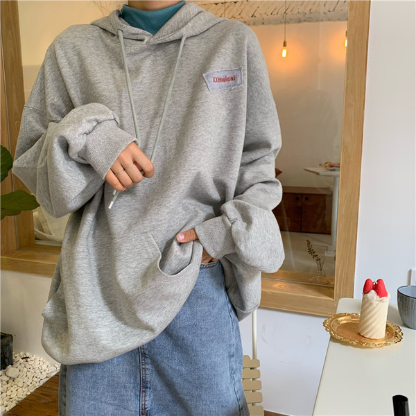 Hanorac pentru femei de zi cu zi, gri, cu glugă