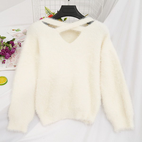 Pulover de damă modern din puf în diferite culori